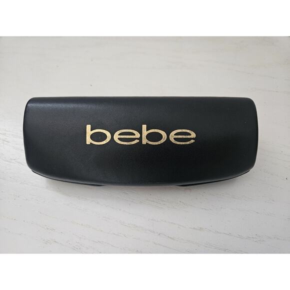 bebe Hard Shell‎ Clamshell Eyeglass Case Black W/ Gold Letters Bebe Velvet Lined - Picture 1 of 7